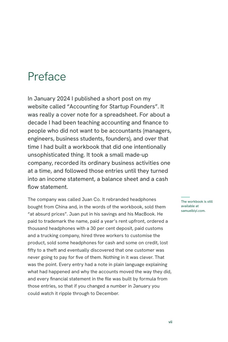 Interior page: the preface, opening the book