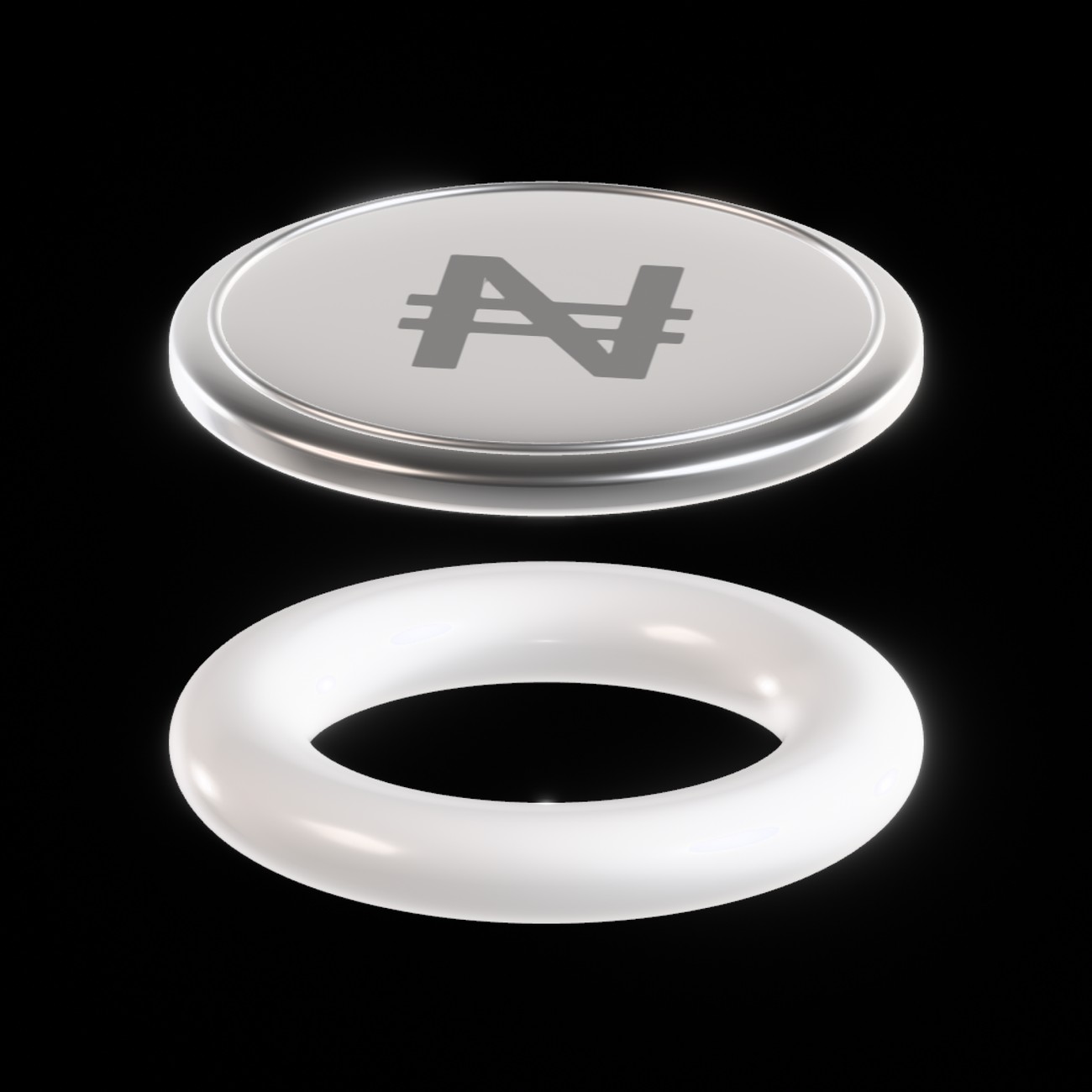 A rendered NGNb token bearing the Naira symbol, backed one-to-one by Naira reserves.